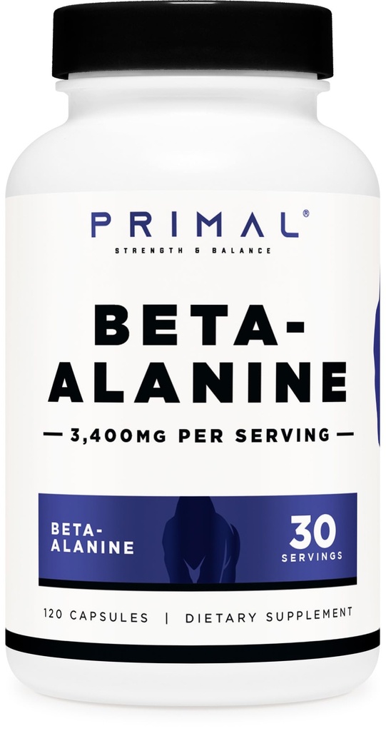 Primal Beta-Alanine Capsules 3400 mg (30 hizmet, 120 Capsules) - Tamam, Gluten-Free & Non-GMO, 850 mg Per Cap