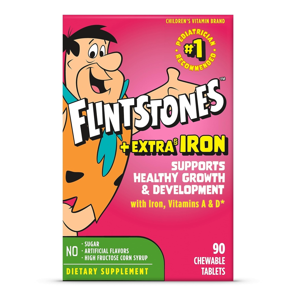 Flintstones Chewable Kids Multivitamin with Vitamin C, D, B12 & Iron for Toddler, 90 Count