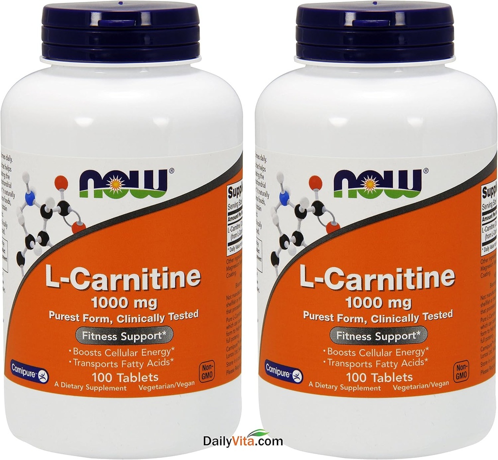 Şimdi Gıdalar L- Carnitine Tartrate 1000 mg, 100 Tablet (Pack of 2)