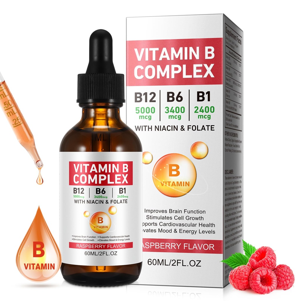 B Kompleks Vitamini, Vegan B12 Sıvı Merdivenler | B12 Mekobalamin | B1 Thiamin | B6 Pyridoksie | Folic | Niacin - B Kompleks Sıvı Merdivenler, Destek Enerji, Beyin & Kalp, 40 Hizmetler