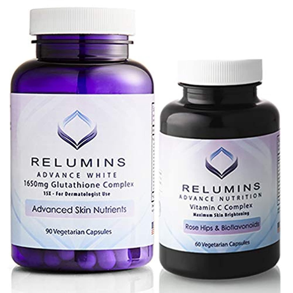 Gelişmiş Beyaz Setleri - 1650 mg Glutathione Kompleksi (90 Capsules) ve Rose HIPS ve Bioflavonoids (60 Capsules) ile Gelişmiş Vitamin C (90 Capsules)