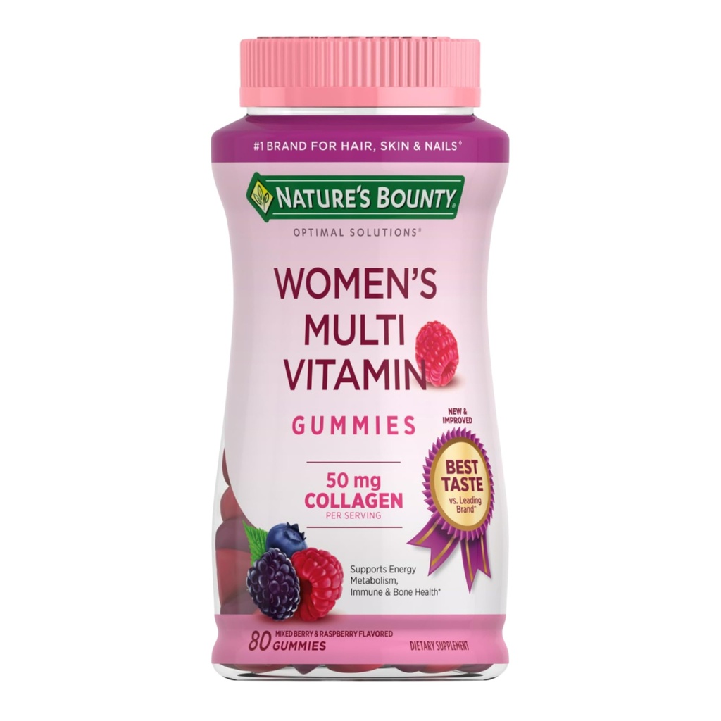Nature's Bounty Optimal Solutions Women's Multivitamin, Immune and Cellular Energy Support, Bone Health, Raspberry Flavor, 80 Gummies, 40 Toplam Hizmetler