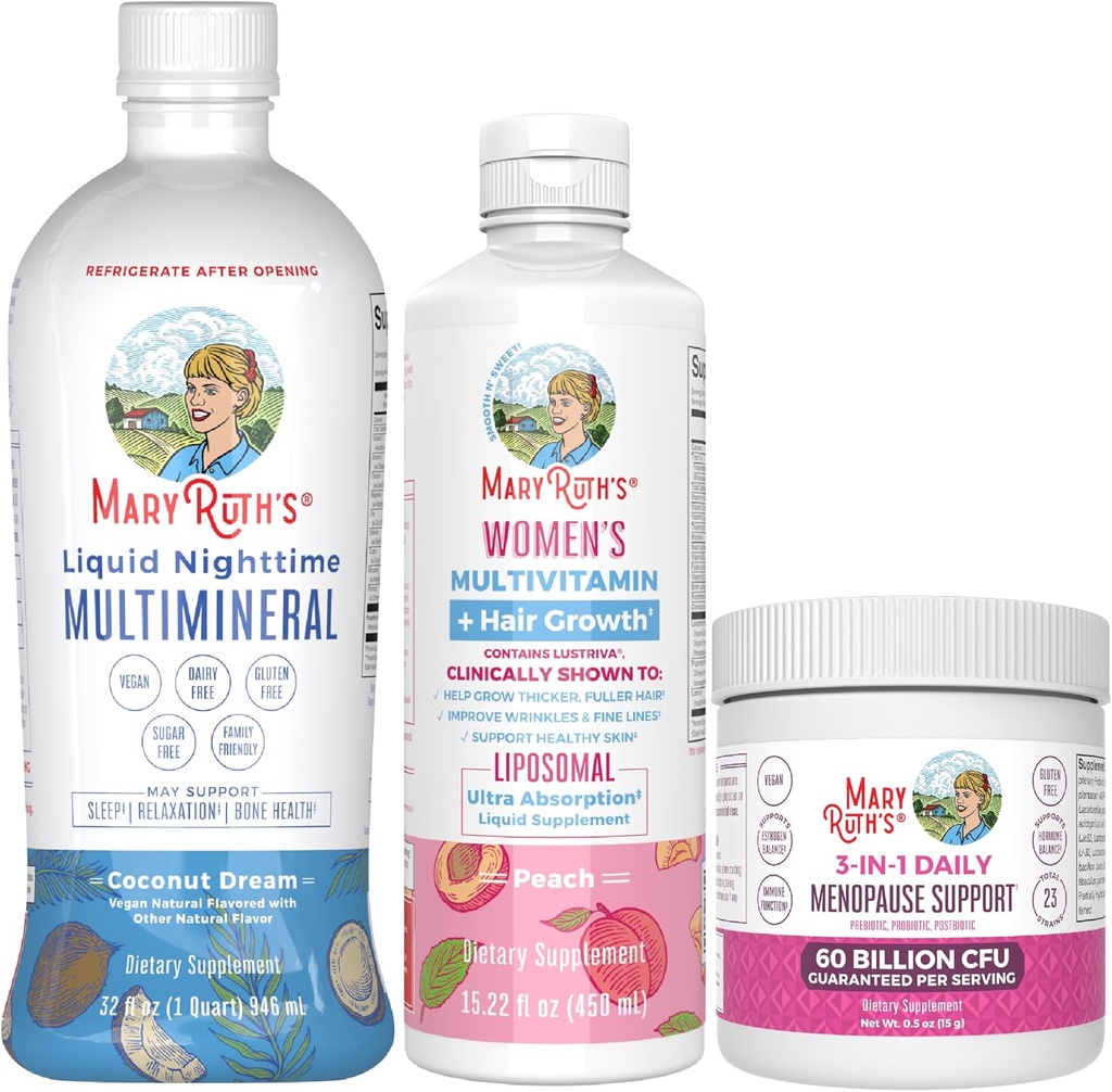 MaryRuth Organics Women's MultivitaminLustriva Saç Büyüme, Menopause Support, & Daily Liquid Multimineral, 3Pack Sche for Hair Support, Skin Health, Immune Support, Gut Health ve Sleep Support