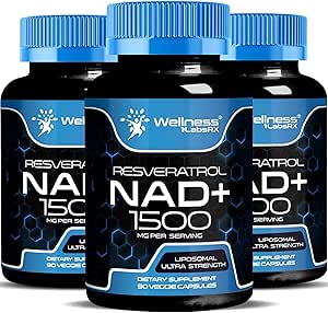 WELLNESS LABSRX NAD Supplement, 1500 mg - Liposomal NAD+ Resveratrol, NAD Plus Boosting - Destek Hücreleri Sağlık ve Sağlıklı Ağlama - Ultra Güçlü Kapsüller, ABD Made - 3 Pack