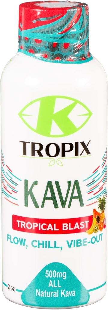 K-Tropix Kava Shot Tropikal Patlama - Rahatlama ve Endişeyi Azmak İçin 500 mg Wellness Shots - Kava İçecek - Endişe, Gerginlik, Strain Relief Supplement - 1 Pack Wellness