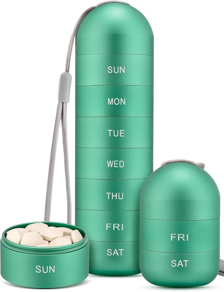 Zannaki Metal Moisture Kanıt Haftalık Pill Organizer, Stackable Alüminyum Alloy BPA Free Travel Hiking 7 Günlük Pill Box Vaka Suları ve Piller, Vitaminler, Fish Oil, Supplements