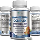 Yüksek Aborpsiyon Magnezyum Citrate Kompleksi 500 mg Magnezyum Citrate & Oksit – Calm Sleep, Muscle Cramp Relief, Muscle Recovery, Sağlıklı Dişler ve Bones, Non-GMO – 60 Sebze Kapsülleri