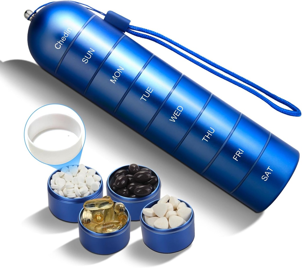 Haftalık Pill Organizer, 7 Gün Ekstra Büyük Kapasite Pill Box Case, Pill Holder Konteyner, Su Supplements, Vitaminler, Fish Oil and Medicine (Mavi)