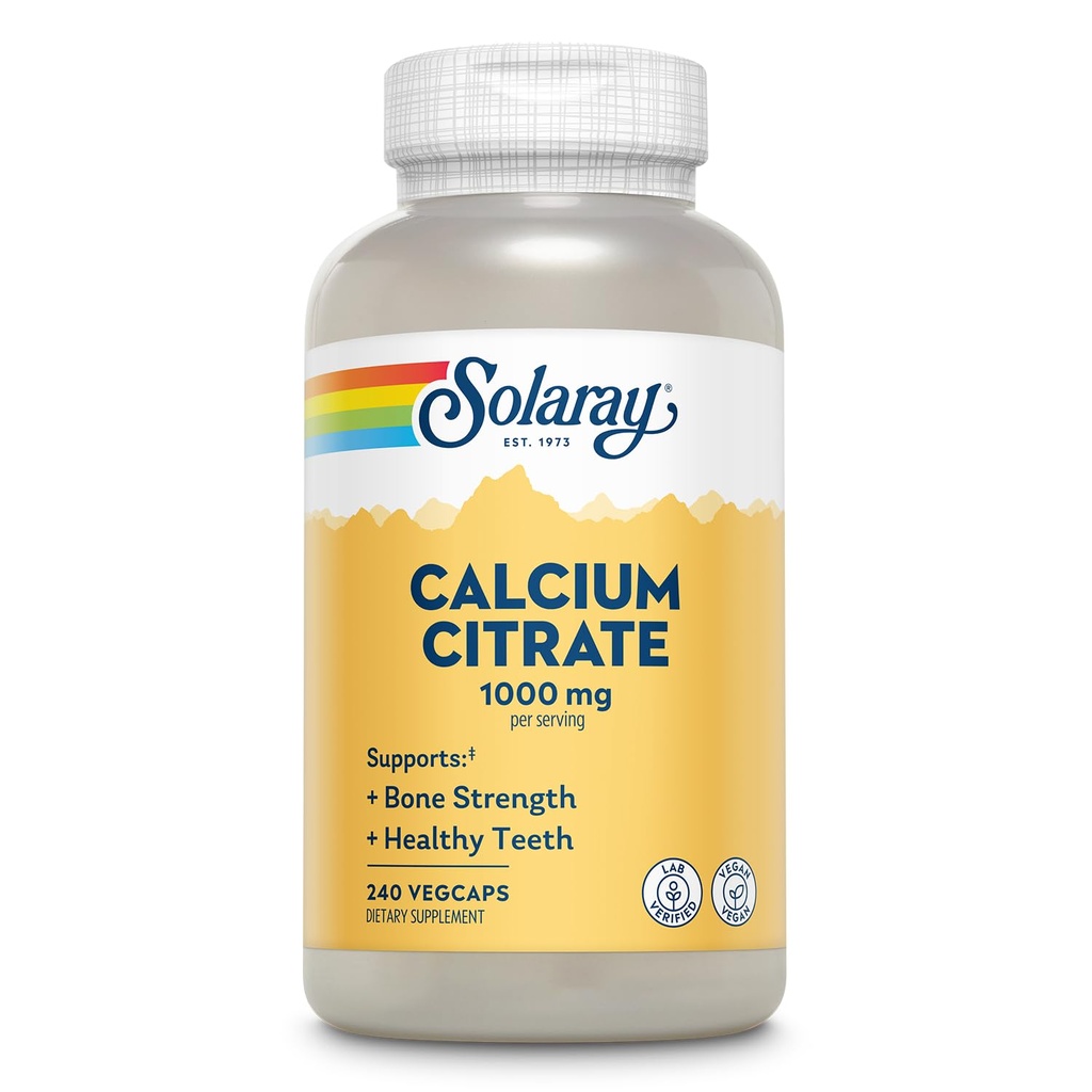 Solarayelli Citrate 1000 mg - Chelated Food Supplement - The Bone Strength and Health Teeth - Easy to Digest - 60-Day Garanti, Vegan - 60 Hizmet, 240 VegCaps