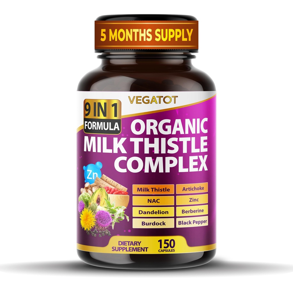 VEGATOT Organik Süt Butle Kompleksi 9 ile 1 Formula - Süt Butle Artichoke NAC Çinko Dandelion Berberine Burdock Black Pepper (150 Kont)