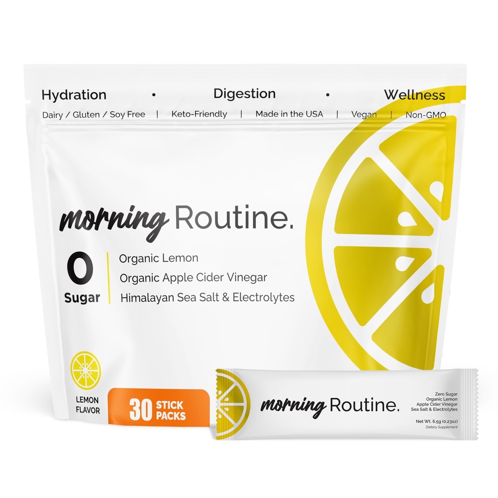 ROUTINE Morning Daily Hydration | Electrolyte Toz Paketleri Apple Cider Vinegar, Lemon ve Sea Salt | Keto & Paleo-Friendly Electrolyte Drink Mix (30 Pack)