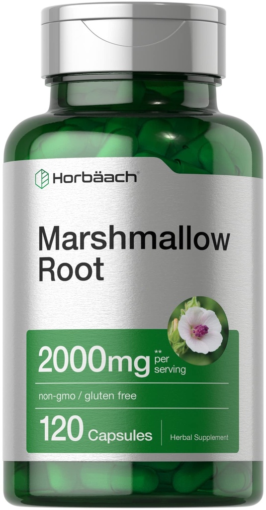 Horbäach Marshmallow Root Capsules | 2000 mg | 120 Kont | Non-GMO & Gluten Free | Geleneksel Herb Extract