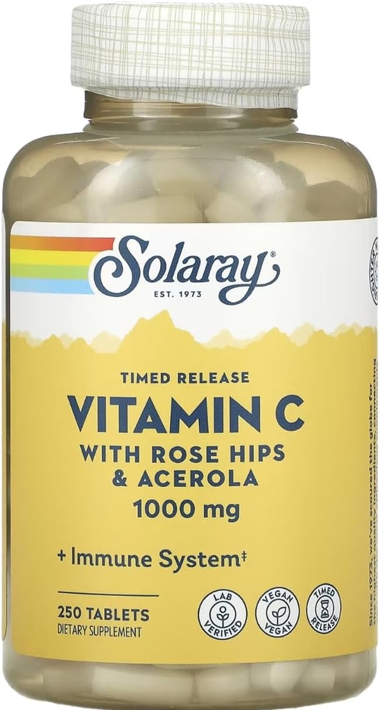 SOLARAY Zamanlı Vitamin C ile Rose HIPS & Acerola, 1.000 mg, 250 Tablet