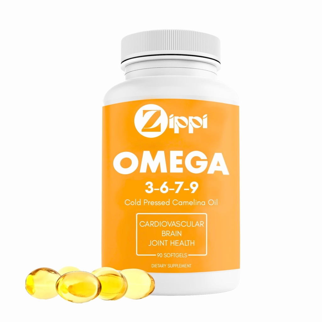 Zippi Omega 3-6-7-9 Camelina Softgels - Plant Based Omega 3-6-7-9 Fatty Acid Supplement. Beyin, Liver, Cardiovascular, Immunity ve Ortak Fonksiyonları Desteklemek için yardımcı olur