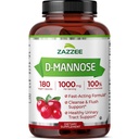 Zazzee D-Mannose, hizmet başına 1000 mg, 180 Vegan Capsules, 3 Ay Supply, Potent & Fast-Acting, Sertifikalı Kosher,% 100 Pure, All- Natural Urinary Tract Health Support, 100% Vegetarian, Non-GMO