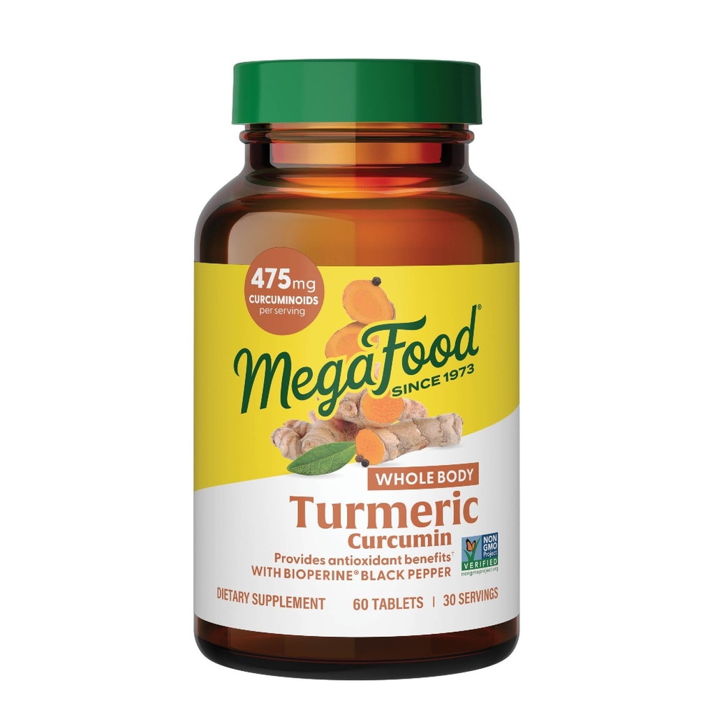 MegaFood Whole Body Turmeric Curcumin Supplement - Turmeric Supplement With Black Pepper & Vitamin C - 475 mg Curcuminoids Per Servis - Antioksi & Immune Support - Vegan - 60 Tablet, 30 Hizmetler