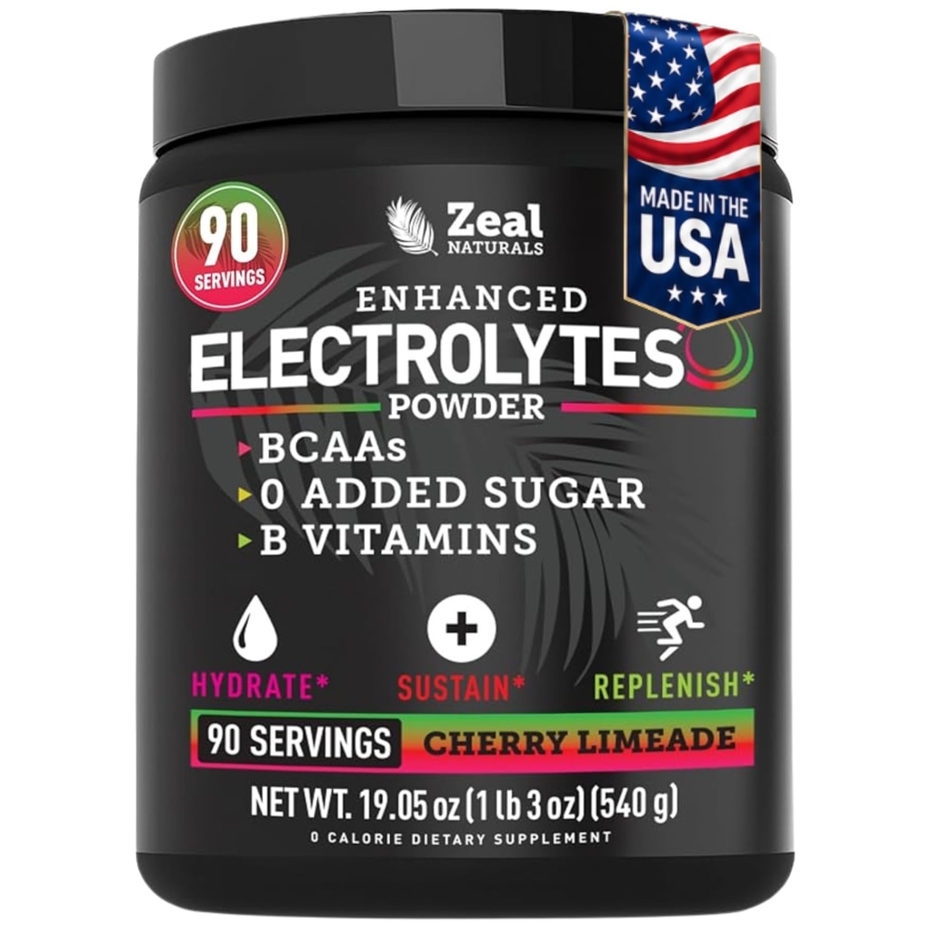 Zeal Naturals Electrolyte Toz Kurtarma İçgörü (90 Hizmetler | Cherry Limeade) w 0 Sugar +BCAAs +B-Vitamins Electrolyte Supplement w Pids Çinko & Magnezyum için Hydration - Keto Electrolytes
