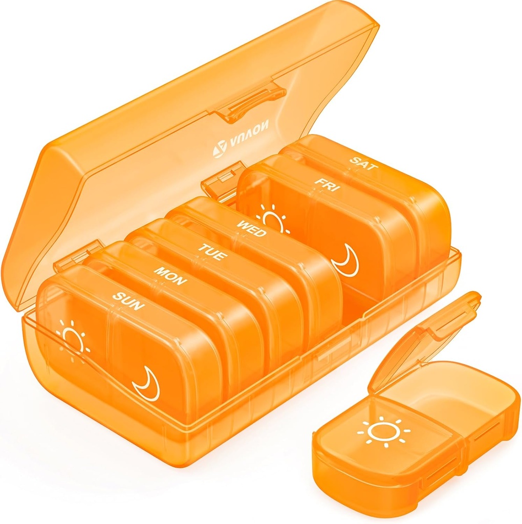 AUVON XL Haftalık Pill Organizer 2 Times a Day, AM PM Pill Case with One-Side LargeOpen for Easy to Use, Pill Box 7 Day Travel Drug Organizer for Drugs, Vitamins, Fish Oils, Supplements