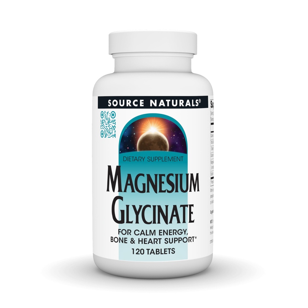 Source Naturals Magnezyum Glycinate, Chelated for high Abpole | for Calm Energy, Bone & Heart Support*, 200 mg per Service - 120 Tabletler