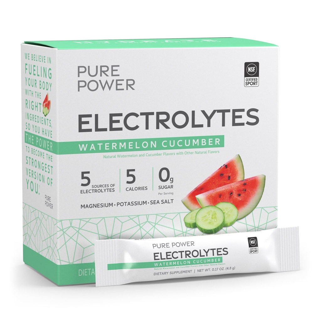 Pure Power Electrolytes, Watermelon Cucumber Flavor, 5.13 oz (145.6 g), 30 hizmet (30 Paketler), 5 Calories ve 0 g Sugar Per Service, Non-GMO, NSF Spor için sertifikalı, Dr. Mercola