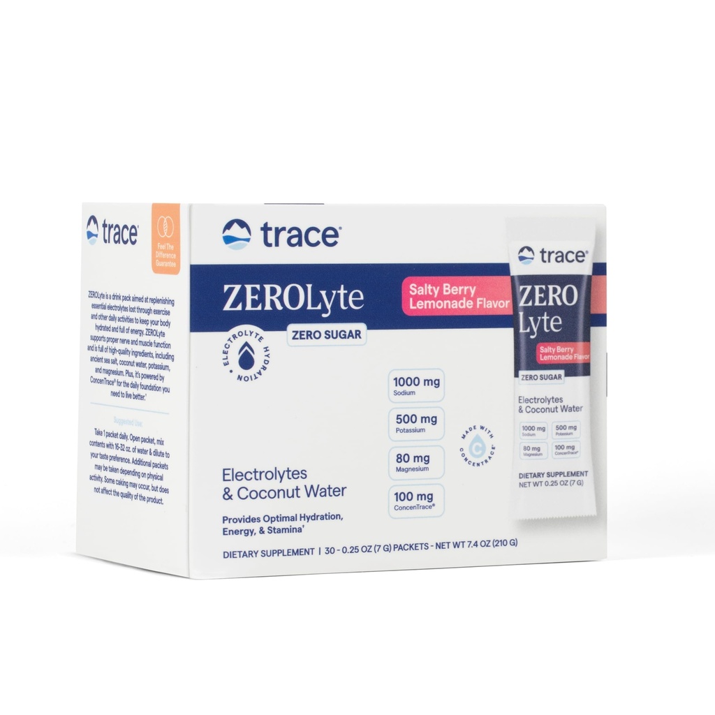 Trace Minerals ZeroLyte - Toz Destekleri Hydration & Energy - Aids Health Nerve & Muscle Function - Support Heart & Digestion Health - Salty Berry Lemonade, 30 Packets (30 hizmet)