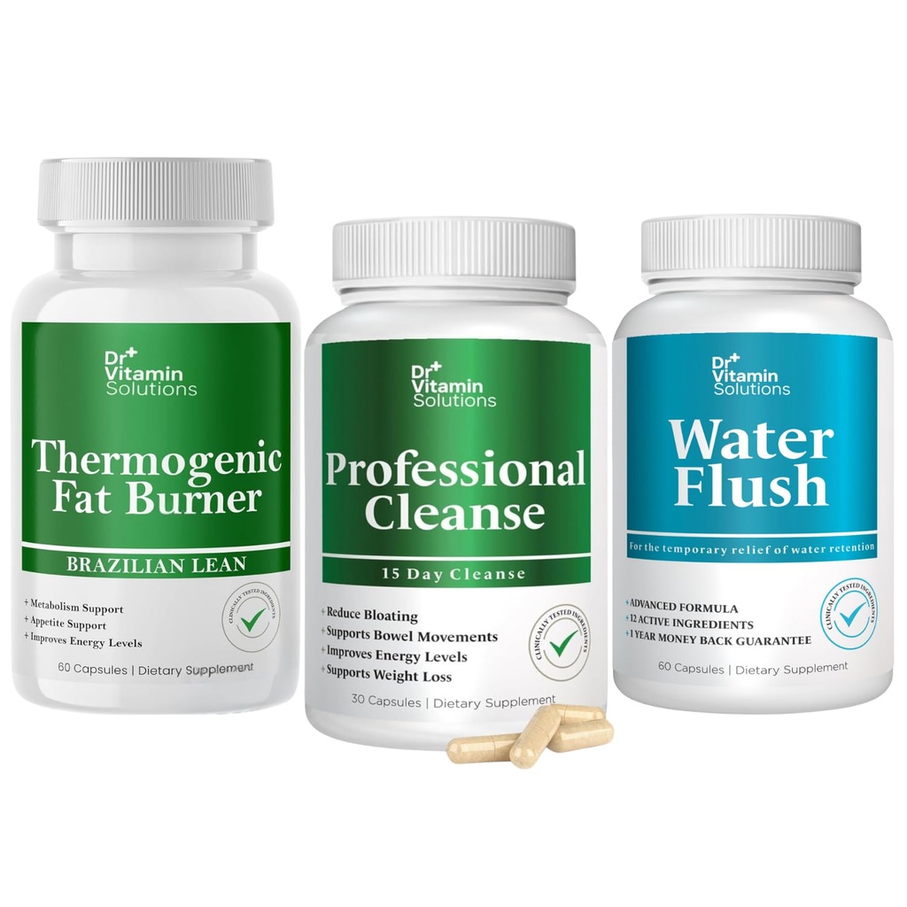 DR VITAMIN SOLUTIONS Thermogenic Fat Burner, 15 Günlük Temiz, Water Flush, Kadınlar ve Erkekler için Kilo kaybı, 180 Capsules