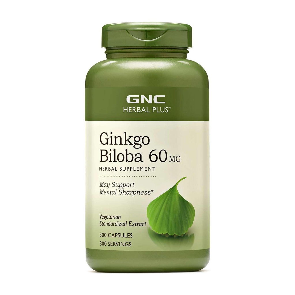 GNC Herbal Plus Ginkgo Biloba 60 mg Supplement, Vegetarian, Supports mental Sharpness, 300 Hizmet