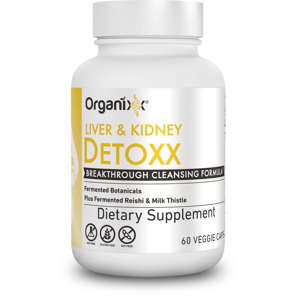Organixx Kidney & Liver Support Cleanse Supplement, Milk Thistle Reishi Herbal Formula For Digestive Health, Kidney & Liver Health, Sleep & Energy Support, Gluten Free, Non GMO, 60 Vegetarian Capsules