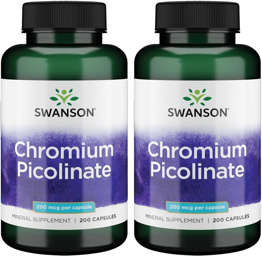 Swanson Chromium Picolinate - Doğal Supplement Metabolism & Kilo Yönetimi - Sağlıklı Kan Şeker Seviyeleri Zaten Normal Adam İçinde - (200 Capsules, 200mcg Her) 2 Pack