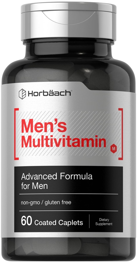 Horbäach Mens Multivitamin | 60 Caplets | Gelişmiş Formula | C, D, Magnezyum, Minerals & More | Non-GMO & Gluten Free Supplement