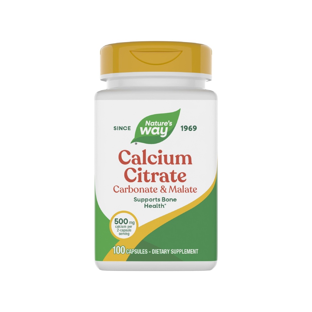Nature's Way Calcium Citrate, Carbonate & Malate - Potent Calcium Blend - 500mg per 2-Capsule Serving - Supports Healthy Bones, Teeth & - Vegan - Gluten & Dairy-Free - 100 Count (50 Servings)