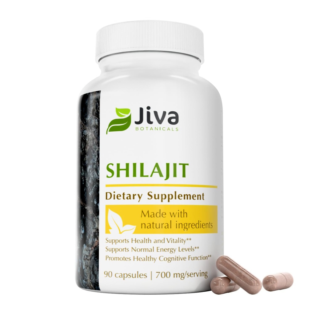 Jiva Botaniks Shilajit Capsules 700 mg - Fulvic Acid ile Shilajit Ekstraksiyon - Erkekler ve Kadınlar için Shilajit Supplement - 90 Vegan Capsules for Daily Wellness - 90 Count (Pack of 1)