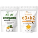 Oregano Softgels'in Mikro Yağı D3 5000 IU Plus K2 (MK-7) 100 mcg, 300 Virgin Coconut Yağ Yumuşakgels Paket | 4X Strength Carvacrol & Thymoquinon | Essential