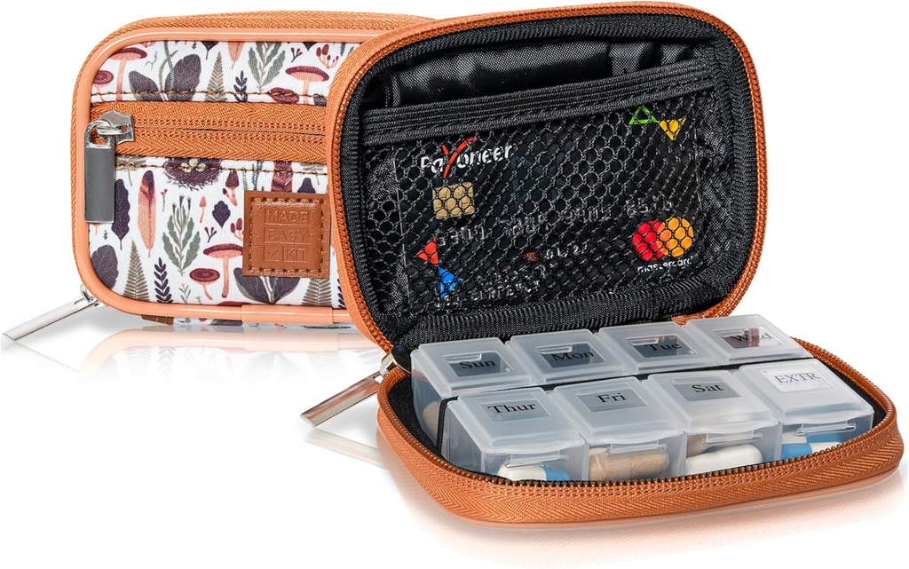 Easy Kit Pill Case - Medical Weekly Medicine Organizer with Reforce Seven-Day Vitamin & Supplement Box (Light Brown Woods)