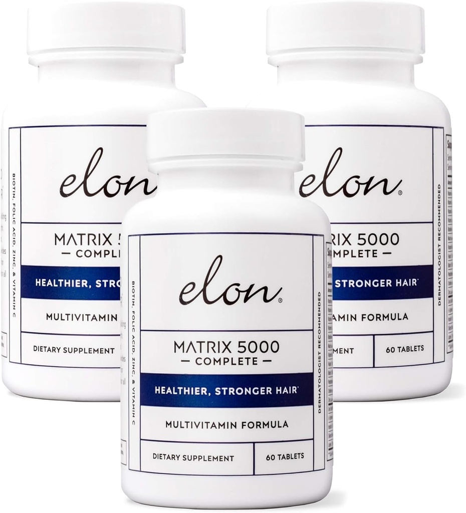 Elon Matrix 5000 Çokvitamin - Cilt, Saç ve Nail Büyüme Vitaminleri - Kadınlar ve Erkekler için Sağlıklı Saç Büyüme Vitaminleri - 5000Mcg Biotin Supplement, 3 Paket (180 Day Supply)