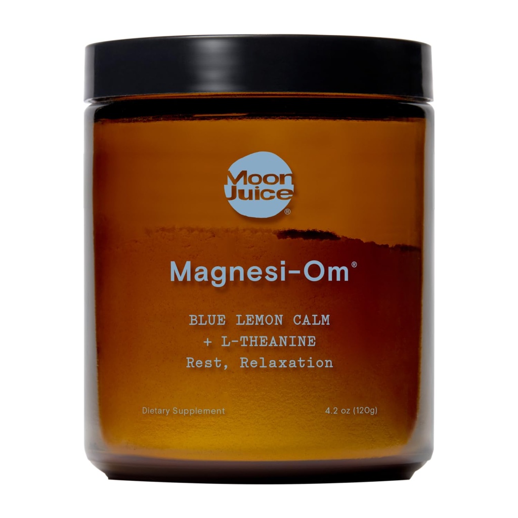 Moon Juice Magnesi-Om Magnezyum Toz Supplement - Chelated Kompleks + L-Theanine Mix for Rest, Relaxation & Regularity - Vegan, Non-GMO & No Sugar, Blue Lemon, 3.7 oz, 30 Sevings
