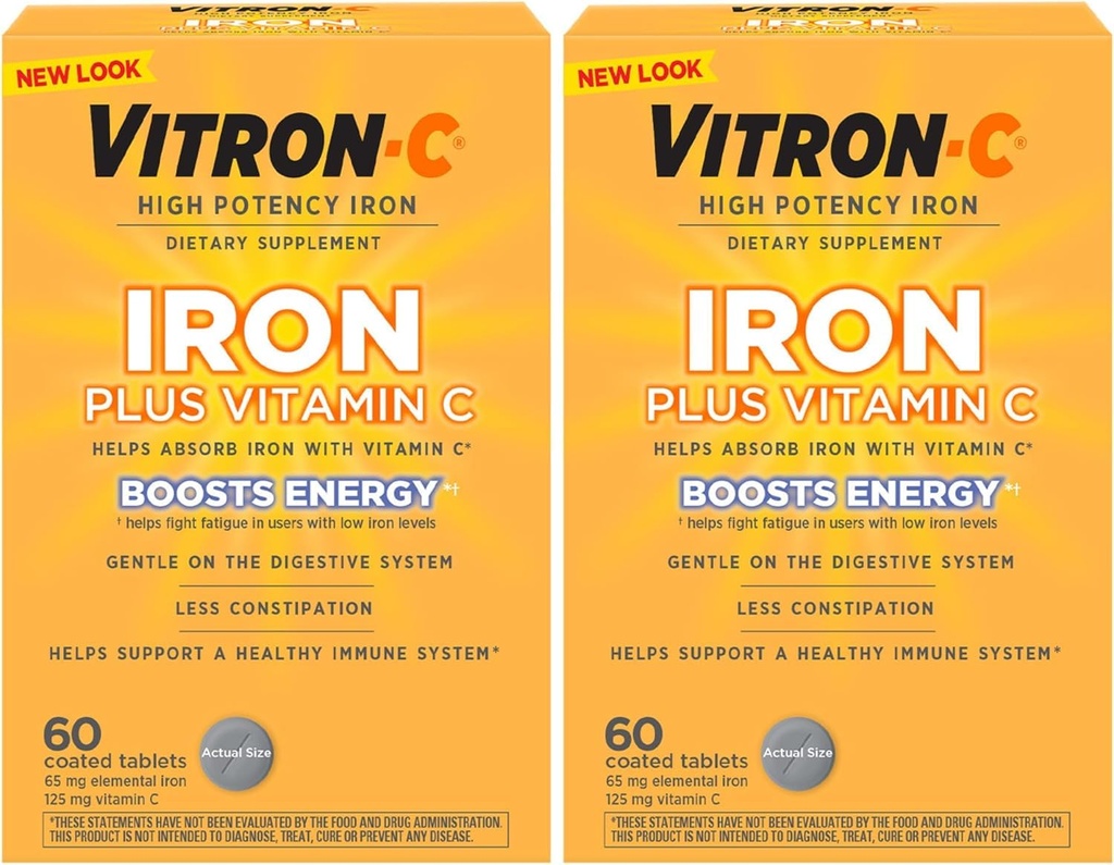 Vitron-c High Potency Iron Supplement Tabletleri 60 Ct (Pack of 2)