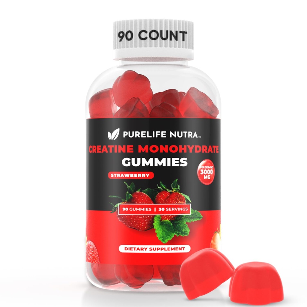 Tinatine Monohidrat Gummies - 3g Service, Sugar Free, 90 Count, Non-GMO, Erkekler ve Kadınlar için Tasarlanmış, Gluten Free, Non Bloating - Vegan, Halal, Kosher. (90 Birimler, Strawberry)