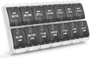 Sukuos AM PM Weekly 7 Day Pill Organizer, 2 Times A Day Pill Box with Arthritis Friendly Push Düğme, Medicine Cases for Vitamin/Fish Oil /Supplements, Easy to Clean (Black)