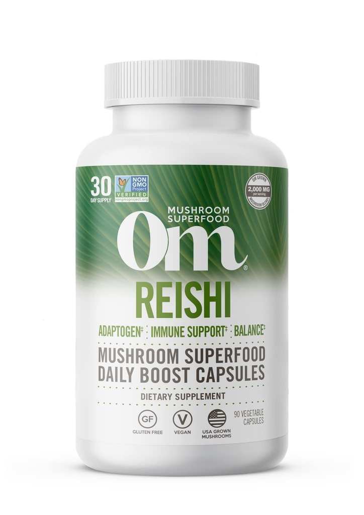 OM MUSHROOM SFOOD Reishi Mushroom Capsules Superfood Supplement, 90 Kont, 30 Gün, Stres Yardımı için Organik Adaptojen ve Immune Health