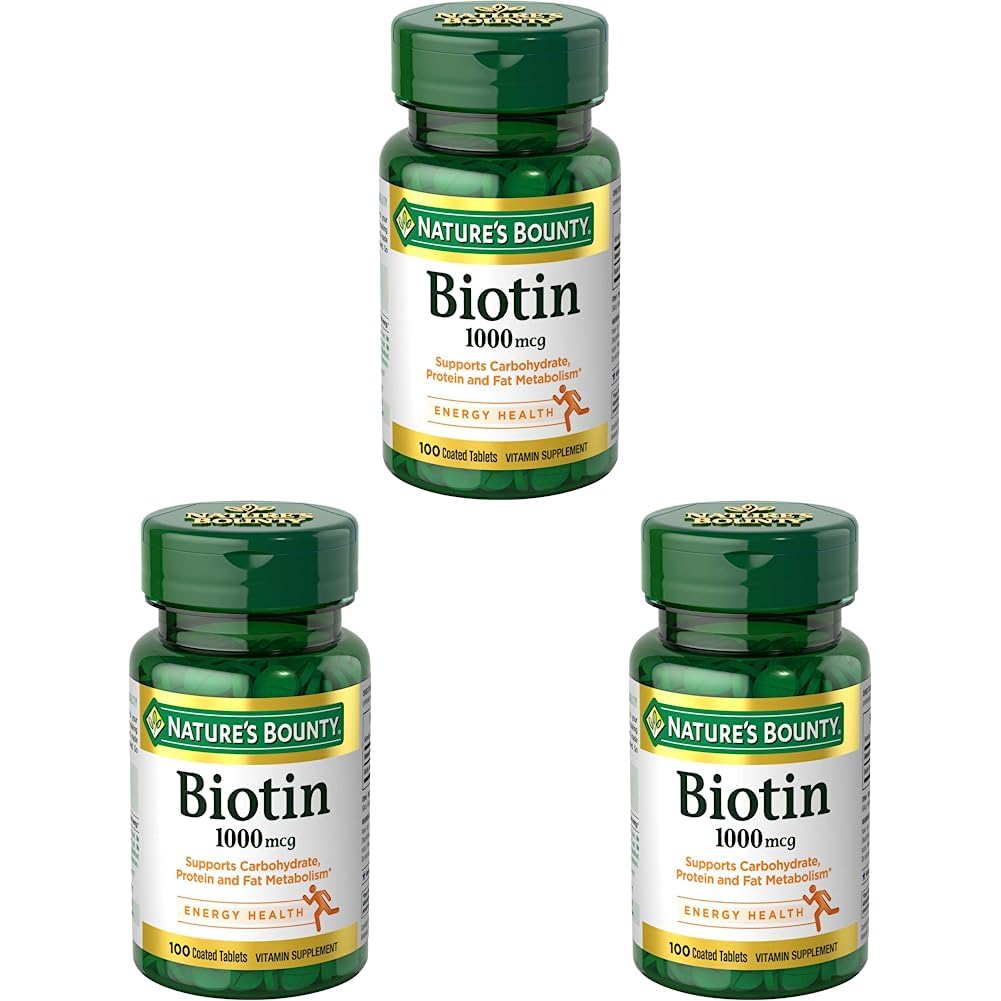 Nature's Bounty Biotin, Vitamin Supplement, Supports Metabolism for Cellular Energy andhealth Hair, Skin, and Nails, 1000 mcg, 100 Tablet (Paketi 3)