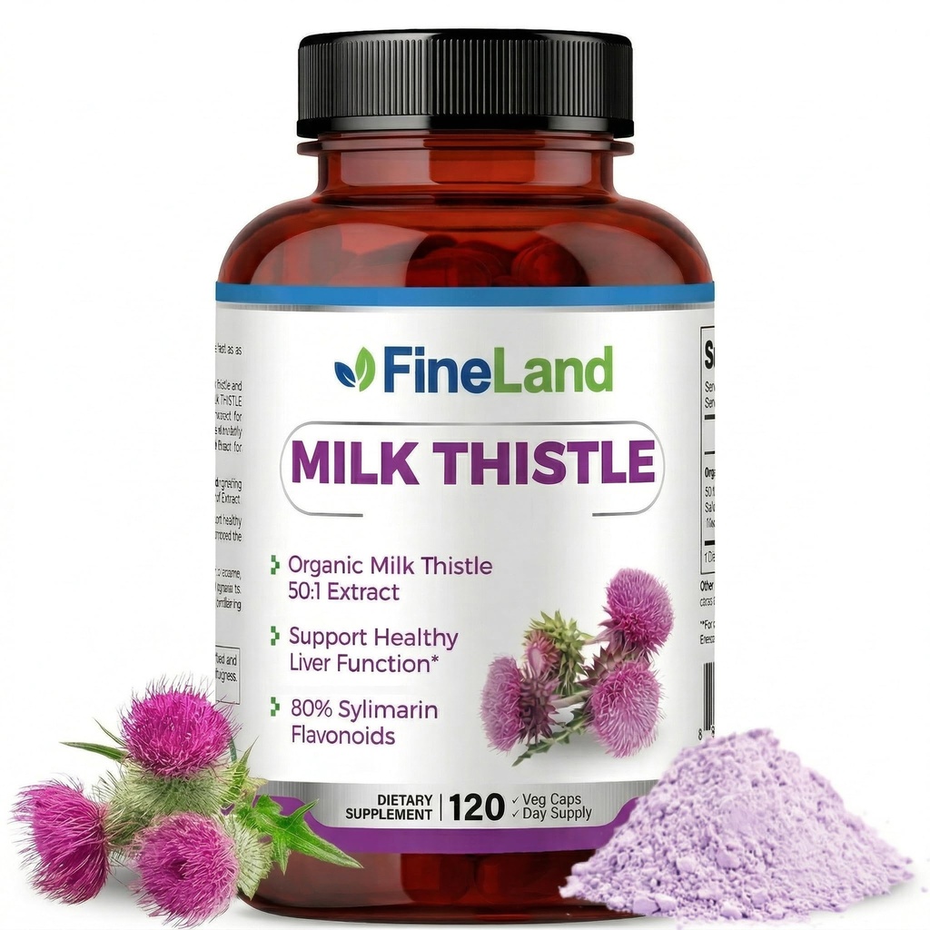 FineLand Milk Butle Pills 50:1 Ekstraksiyon - 120 Vegan Capsules - 20.000 mg Strenght with% 80 Silymarin Flavonoids - Liver & Antioksi Support | 50X Yoğun Tohumlama - ABD'de Yapıldı