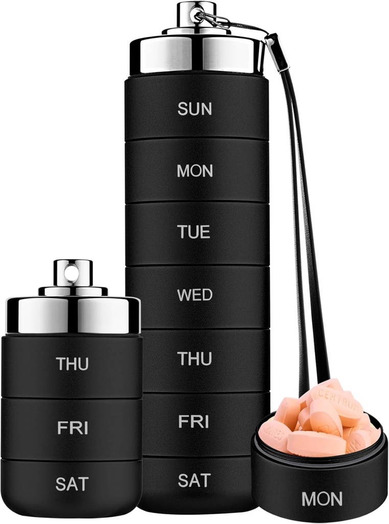 Mossime Metal Pill Organizer Weekly, Stackable Water Travel Pill Box, Büyük Alüminyum Pill Case Konteyner, Honda Free 7 Day Daily Medicine Organizer for Vitamin, Fish Oil, Supplement