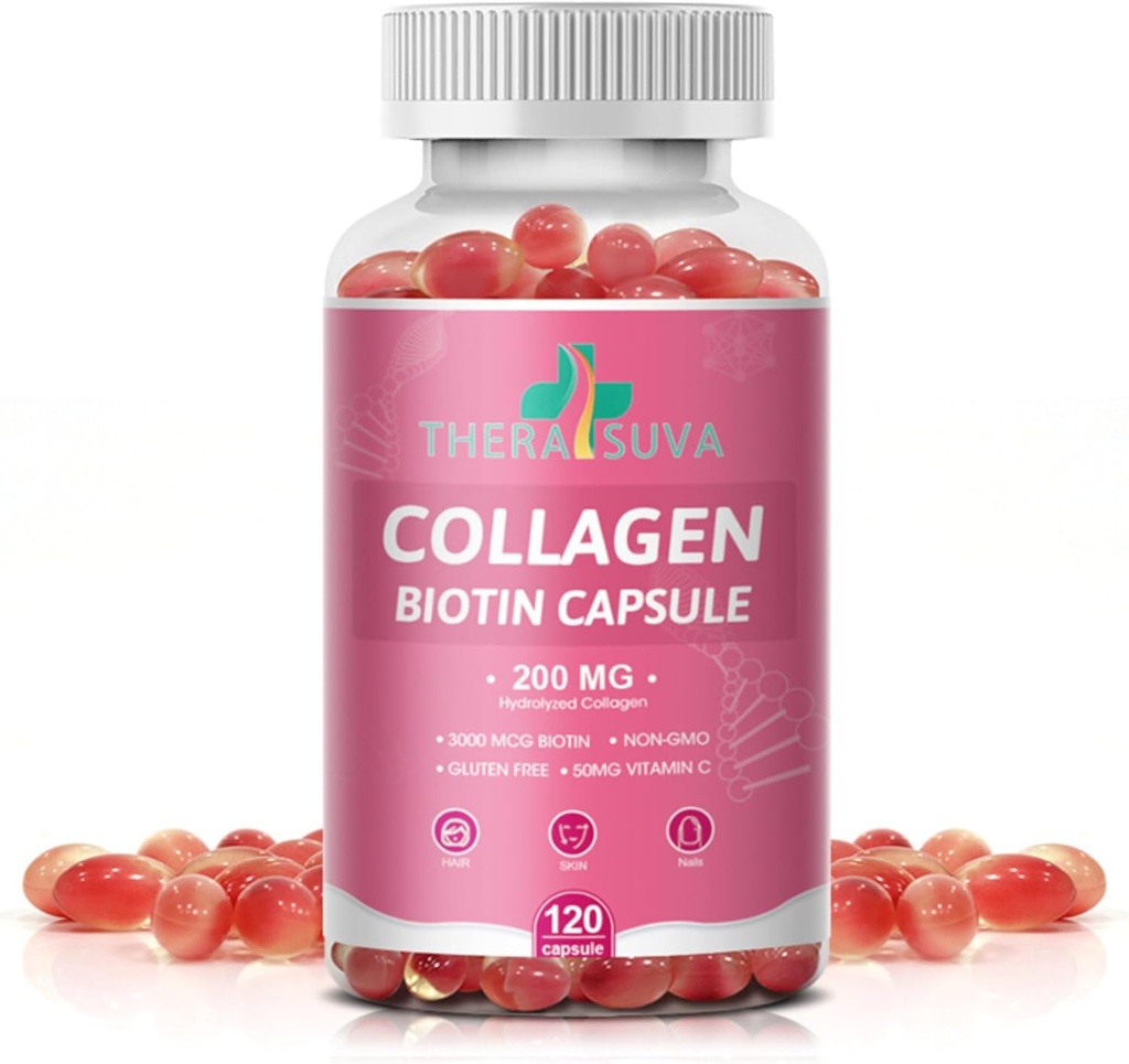 Multi Collagen Complex 200MG + Biotin 3000MCG + Vitamin C 50MG - Promotes Healthy Hair, Beautiful Skin, and Nail Support! 120 Capsules, 60 Day Supply