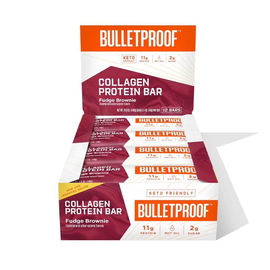 Kurşunlu Fudge Brownie Collagen protein Bars, 12. Pack of 12, Keto-Friendly Snack with MCT Oil, Grass-fed Collagen, No Ek Olmayan Sugar Sugar