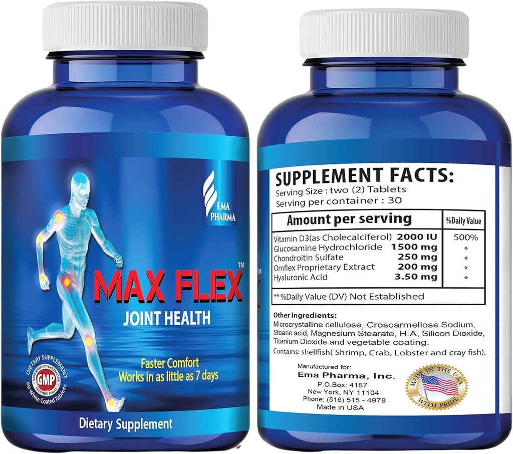 MAX FLEX UC II, Ortak Sağlık için Collagen Supplement - Glucosamine, Chondroitin, Ortak Inflammatory Relief as Turmeric – Gluten Free – 60 Tabletler, 2 Tabletler / Günler
