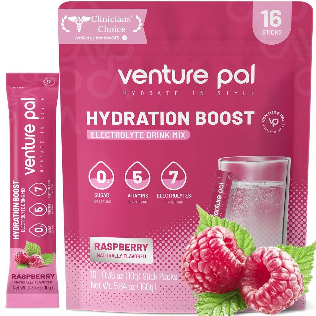 Venture Pal Sugar Free Electrolyte Toz Paketleri - Sıvı Günlük IV Hızlı Hydration & Parti Recovery için Mix | 5 Vitamin & 7 Elektrolytes / Keto Friendly | Non-GMO | sertifikalı Vegan | 16 Sticks