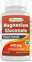 En İyi Doğal Magnezyum Gluconate (35 mg Elemental Magnezyum 600 mg of Magnezyum Gluconate) 180 Tablet