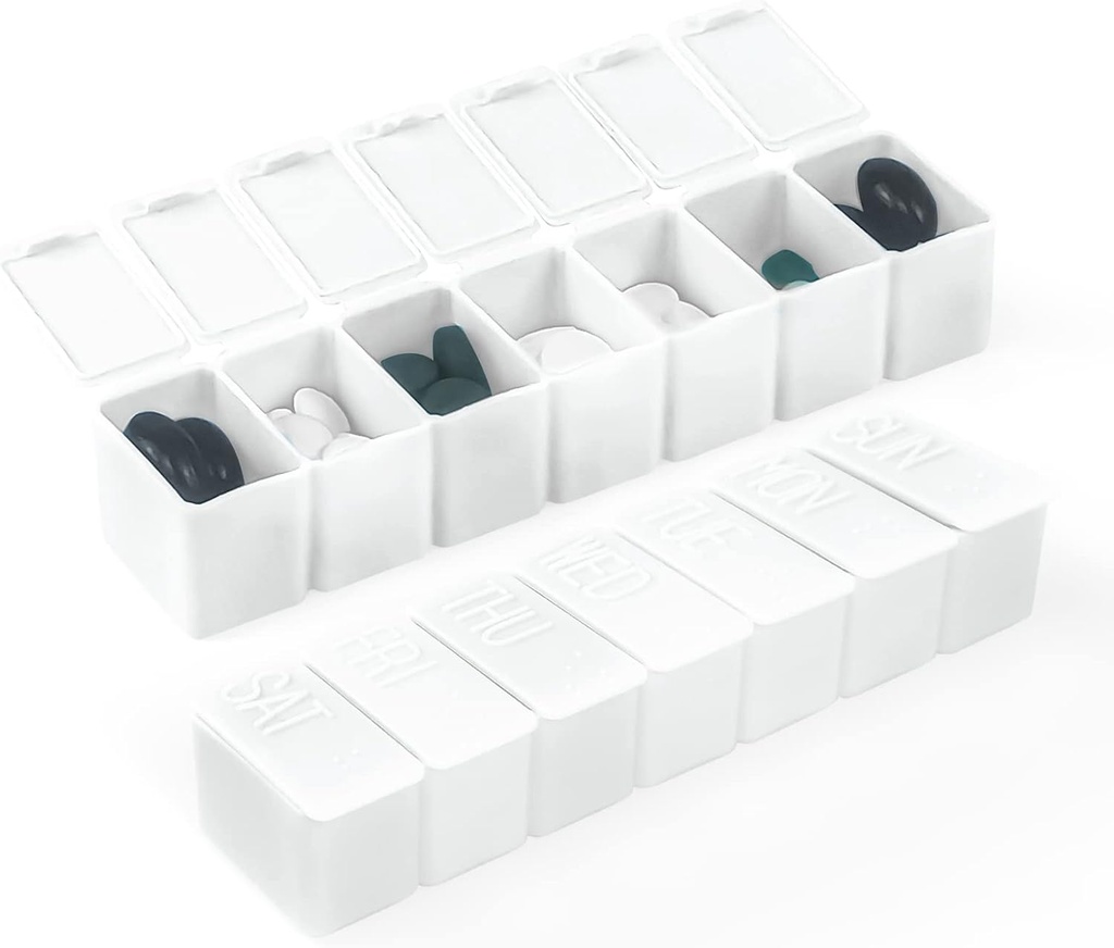 Haftalık Küçük Pill Organizer, 7 Day Pill Case, Daily Vitamin Case Medicine Box, Pill Containers for Medicine Supplements Fish Oil(2Pcs, White)