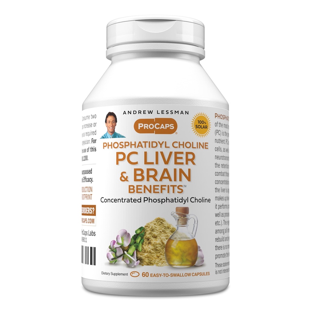 ANDREW LESSMAN PC Liver ve Beyin Faydaları 60 Softgels - Phosphatidyl Choline, Sağlıklı Canlı ve Beyin Yapısı için En Önemli Bina Bloku, Fonksiyonlar. Katkı yok. Swallow Yumuşak